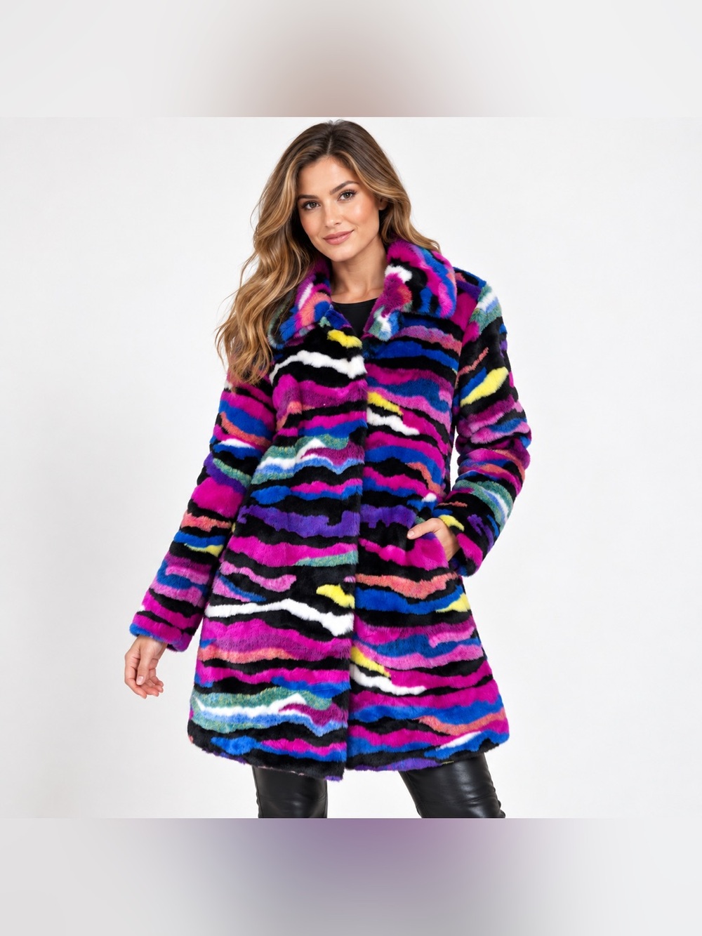 Karl Lagerfeld Paris Women S Faux Fur Coat Colorful Statement Winter Designer
